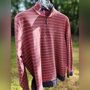 Vineyard Vines Men's Pink & Blue Striped Long Sleeve Quarter-Zip Sweater -Size L